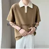 Herr t-shirts sommar våffla kontrasterande färg kortärmad polo skjorta för män ny koreansk version ins nischhalv ärmad lapel t-shirt trend H240408