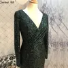 Abiti per feste Dubai Green Wippled-V-Neck Prom 2024 Maniche lunghe di lusso abiti scintillanti serene Hill bla60970