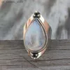 Cluster Rings Vintage Tibetan Moonstone Big Healing Crystal Rings for Women Boho Antique Indian Moonstone Ring Fine Jewelry Girls Ladies Gifts240408