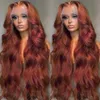 34 Inch Reddish Brown Body Wave Lace Front 13x6 HD Frontal 13x4 Human Hair Closure 240401