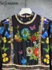 Lässige Kleider Seifrmann Hochwertige Sommer Frauen Mode Designer Feiertagskleid Flare Sleeve Multicolor Ditsy Printed Crystal Long