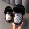 Botas 2022 New Winter Girls Boots Snow Leatard Leopard Plush Crianças Botas Moda Criança Botas UE 2130