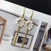 Dangle Earrings Real White Freshwater Pearl Flower Tassel Drop Statement Women Fashion