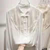 Women's Blouses Chiffon Long Sleeved Shirt Spring/Summer Retro Standing Collar Chinese Style Pan Button Printed Spliced Commuter Top