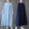 Abiti casual stand Collar Vintage Long Shirt Dress Women Manica primaverile Vestidos a lunghezza della caviglia a colori solidi