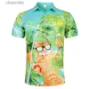 Men's Casual Shirts Summer mens Hawaiian shirt 3D printed funny cat pattern beach shirt casual short sleeved button down Aloha dress T-shirt yq240408