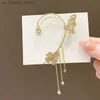 Charm Butterfly Ear Clip Ear Shiny Zircon Gold Color Long Tassel Clip Cuff Gift för kvinnor utan piercingörhängen Fashion Jewelry240408