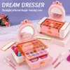 49 PCS DRESSER Kids Makeup Kit For Girls toalettbord Prinsessan Verklig tvättbar låtsas spela kosmetiska set leksaker med spegel non 240407