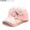 Ball Caps Butterfly Diamond Baseball Hat Womens Studded Outdoor Golf Hat Womens Fantasy Hat Metal Ring Sun Hat Shining Jewelry Padding Q240408