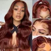 34 Inch Reddish Brown Body Wave Lace Front 13x6 HD Frontal 13x4 Human Hair Closure 240401