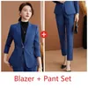 Damen zweisteuelhafte Hosen Mode grau Blazer Frauen Geschäftsanzüge Hose und Top Set Work Wear Jacke Schönheit Salon Büro Damen Uniform Style