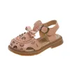 Slipper Baby Sandals for Girls Beach Shoes Summer Children Sandals Anti-Slippery Soft Soled Cut-Outs Flower Bowknot Kids Princess Shoes 240408