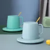 Mugs Nordic Mug With Lid Spoon Creative Ceramic Cup Female Office Simple Coffee Large Capacity 375ml Household Water