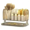 Förvaringslådor Desktop Cosmetic Box Makeup Brush Organizer Smycken Läppstiftutrymme Behållare för badrumshylla bänkskiva G6KA