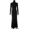 Casual Dresses Autumn Winter Long Sleeve Black Evening Party Y2K Maxi For Women Turtleneck Bodycon Dress Vestido Streetwear 2024