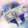 Square Roman Tank Dial Men Watch Luxury President Lady Red Blue Black Cow Leather Clock two three pins japan quartz movement Diamonds Ring Bracelet Watches Gifts