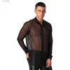 Casual shirts voor heren Iinim Mens mode zie door mesh lange mouwen clubkleding flip kraag club avondjurk widlook shirt yq240408