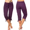 Active Pants Women Solid Color Mid Rise Pockets Drawstring Slim Capri Cropped Trousers Lounge Joggers Sweatpants Yoga