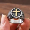 Vintage 14K Gold Cross Ring Mens Punk Christian Easter Jesus Ring Jewelry Biker Amulet Gift Size 7-13