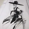 女性用ブラウス手描きのキャラクター印刷されたポロカラー長袖のシャツ2024春のファッションブランドカジュアルホワイトブラウス女性