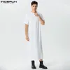 Vêtements ethniques hommes Vintage Robes à manches courtes Of-Neck Arabe islamique musulman Kaftan Incerun 2024 Solide Saudi Style Zipper Jubba Thobe S-5xl
