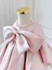 Flicka klänningar eleganta spädbarn baby flickor bröllop blomma klänning pärlor satin bowknot rosa tävlingsfest födelsedag formell