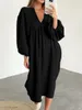 Women's Sleepwear Long Sleeve Lounge Dress For Women Full Length Sleep Soft V Neck Night Shirts Nightgown With Pockets