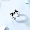 Cluster Rings New cute enamel colored panda ring suitable for girls cartoon Chinese style fingers fashionable ring adjustable open jewelry gift240408