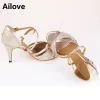 shoes Women Ballroom Dance Shoes Gold Glitter Latin Salsa Tango Swing Rumba Waltz Peeptoe Dancing Sandals Multiple Heel Height ALS004