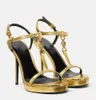 Nouvelle promenade d'été High talons chaussures medusai 95 Patent Leather Sandals Chaussures Femme Talon Gold Tone Mardware Buckle Sangle Lady Party Sandalias EU35-43 Boîte