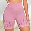 2024 Uitschiet yoga sport shorts lu sexy hollow out dames naadloze shorts hoge taille heup hip lifting skinny mode gym training elastische fiess broek