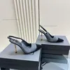 Slingback Women Satynowe obcasy Pumki szpilki szpilki Wskazane palce oryginalne skórzane sandały luksusowe designerskie sukienki buty wieczorowe buty z pudełkiem