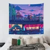 Tapestries Anime Manga City Night Tapestry Wall Hanging Print Neon Bohemian Blanket Room Decor Yoga Mat