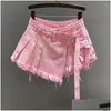 スカートIrregar Pink Denim Skirt Womens Summer Summer High Waist Slimming False 2ピースA-ラインワークウェアショートミニ2023ドロップデリバリーApp