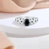 Cluster Anneaux 2024 S925 Bijoux en argent sterling 6,5 mm Black Stone Wedding For Women Zircon Engagement Ring Fine