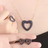 Pendientes de collar Conjunto de fxlry dorado forma de corazón hueco de corazón hueco completo anillos de circonía cúbica colgantes colgantes para mujeres joyas de mujeres