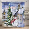 シャワーカーテンクリスマスカーテン面白い雪だるまサンタクローストラッククリスマスツリー冬の雪のシーンホームバスルームの装飾布