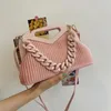 Sacs à bandouliers Sac à chaîne épaisse marque Brand de mode pliing triangle petit sac à main acrylique sac à main aisse bac hobo rose blanc