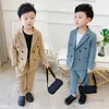 Spring Autumn Boys Double Breasted Suit Set Children Fashion Blazer Pants 2st Outfit Kids Party Host Birthday Dress Costume 240328