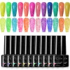 Gel Supwee 8/12pcs Juego de esmalte de uñas reflectantes de neón