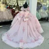 زهور قابلة للتصنيع المطبوعات V-neck quinceanera ball ball spaghetti أحزمة الأكمام Quince Dresses الأميرة