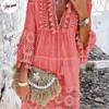 Lässige Kleider Pulabo Quasten sexy Boho Lange Kleid Frauen Spitze Herbst Massive Hohlhöhle Out V-Ausschnitt Bohemian Style Vestidos Ins