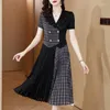 Abiti per feste coreana Bodycon Office Dress Dress Dress Summer Blue Patchwork Plaid Midi Elegante serata casual