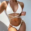 Bikini de couleurs solides de maillots de bain pour femmes 2024 Femmes 2 pièces de maillot de bain bandage en dentelle Micro String Summer Brazilian Bathing Fult Thong