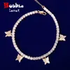 Bubble Letter Feet Jewelry for Women Tennis Chain Butterfly Anklets Real Gold Plated Hip Hop Justerable Charms 240408