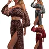 Femmes Leopard Bikini Cops-up Summer Swimsuit Seths Sexy Off Bounder Top High Taist Split Jirt 2PCS Culte de bain