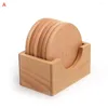 Tea Trays 7Pcs Japan Style Wooden Placemat Round Heat Resistant Pad Coffee Cup