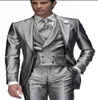 2018 Nouveaux smoking de mariage gris argenté Style un bouton Smooth Tuxedos Peak Abel Groomsmen Man Mens Making Mariding JacketPants5549543