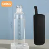 Vattenflaskor 500/750 ml stor kapacitet Glasflaska med tidsmarkörskydd för dryck Transparent mjölksaft Cup enkel gåva
