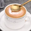 Kaffescoops slev 304 rostfritt stål kreativt omrörande sked titan guld lång handtag mugg honung dessert liten runda